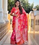 Pink elegant art silk woven saree with rich zari border