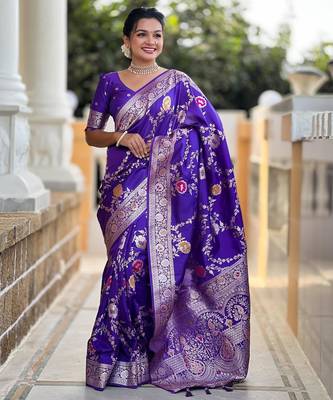 Purple elegant art silk woven saree with rich zari border 1