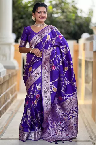 Purple elegant art silk woven saree with rich zari border