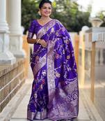 Purple elegant art silk woven saree with rich zari border