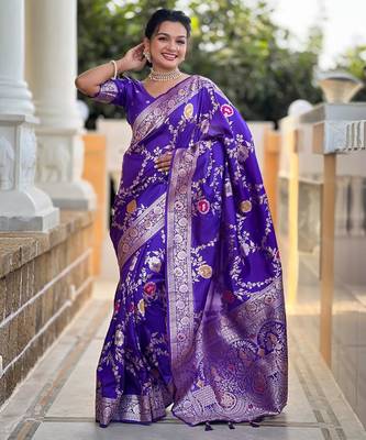 Purple elegant art silk woven saree with rich zari border 4