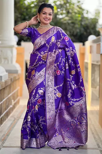 Purple elegant art silk woven saree with rich zari border