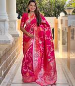 Pink elegant art silk woven saree with rich zari border