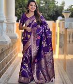 Wine elegant art silk woven saree with rich zari border