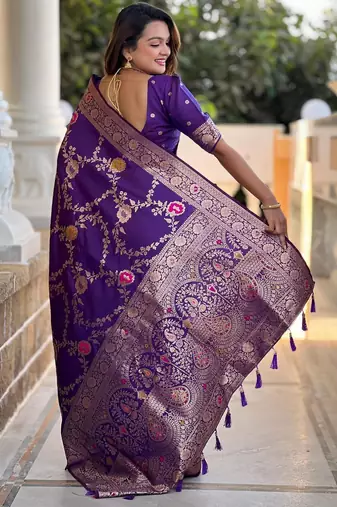 Wine elegant art silk woven saree with rich zari border