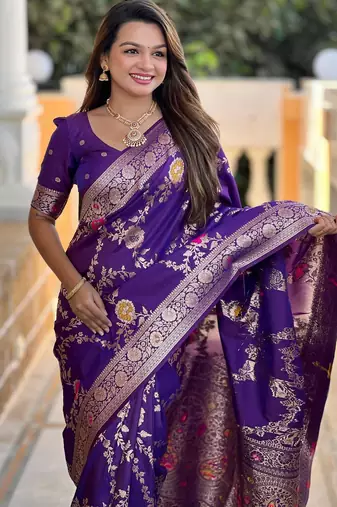 Wine elegant art silk woven saree with rich zari border
