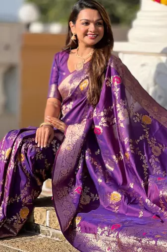 Wine elegant art silk woven saree with rich zari border