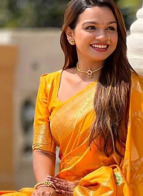 Yellow elegant art silk woven saree with rich zari border 5