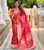 Pink elegant art silk woven saree with rich zari border