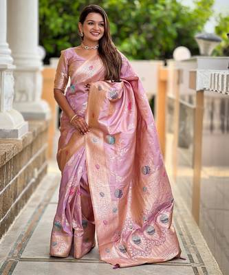 Lavender elegant art silk woven saree with rich zari border 1