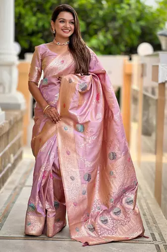Lavender elegant art silk woven saree with rich zari border