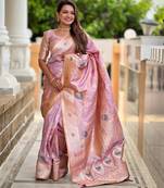 Lavender elegant art silk woven saree with rich zari border
