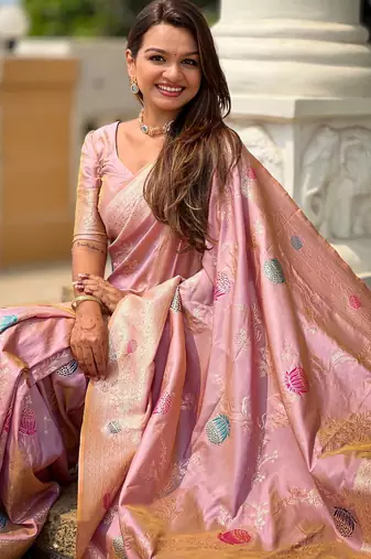 Lavender elegant art silk woven saree with rich zari border