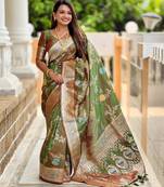 Mehendi elegant art silk woven saree with rich zari border