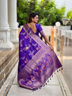Purple elegant art silk woven saree with rich zari border 2