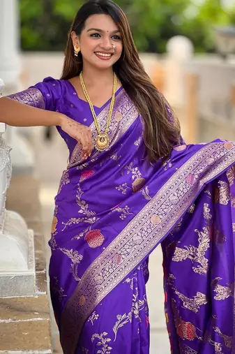 Purple elegant art silk woven saree with rich zari border