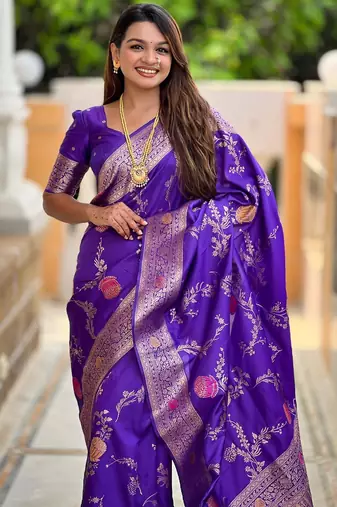 Purple elegant art silk woven saree with rich zari border