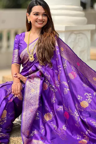Purple elegant art silk woven saree with rich zari border