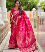 Pink elegant art silk woven saree with rich zari border