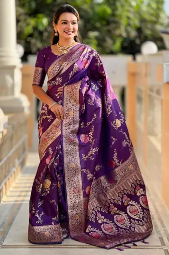 Wine elegant art silk woven saree with rich zari border