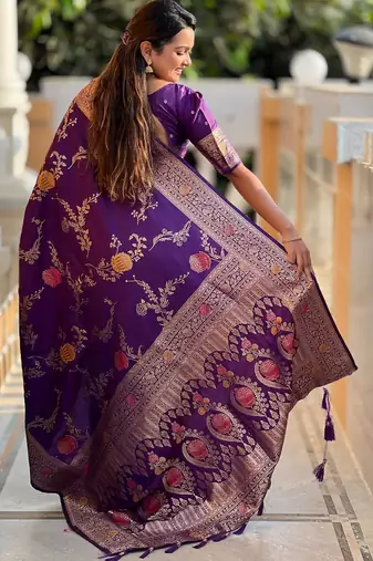 Wine elegant art silk woven saree with rich zari border