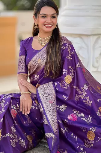Wine elegant art silk woven saree with rich zari border