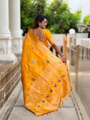 Yellow elegant art silk woven saree with rich zari border 2