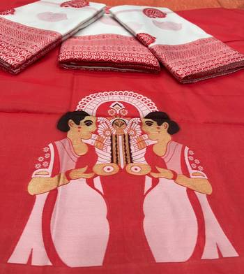 Off white silk blend banarasi jaquard designer saree with blouse 5