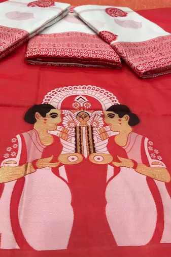 Off white silk blend banarasi jaquard designer saree with blouse