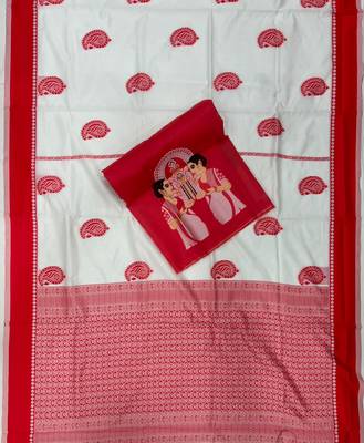 Off white silk blend banarasi jaquard designer saree with blouse 7