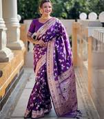 Purple elegant art silk woven saree with rich zari border