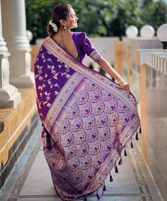 Purple elegant art silk woven saree with rich zari border 2