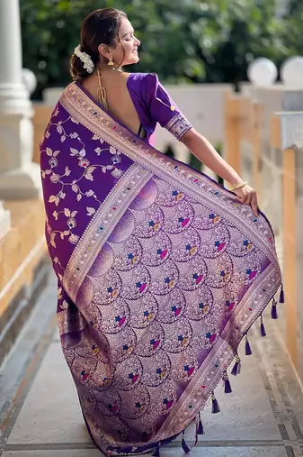 Purple elegant art silk woven saree with rich zari border
