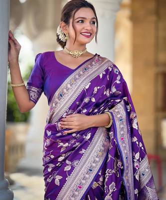 Purple elegant art silk woven saree with rich zari border 3