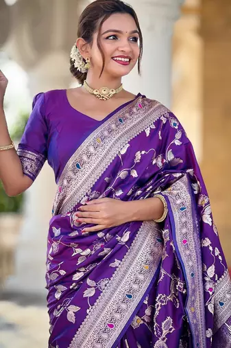 Purple elegant art silk woven saree with rich zari border