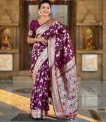 Wine elegant art silk woven saree with rich zari border