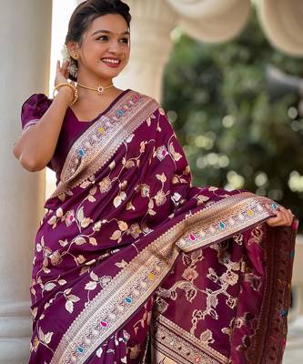 Wine elegant art silk woven saree with rich zari border 3