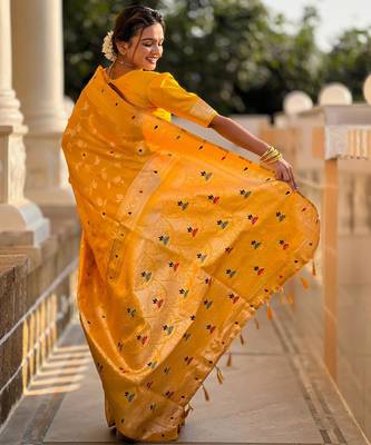 Yellow elegant art silk woven saree with rich zari border 2