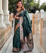 Green elegant art silk woven saree with rich zari border