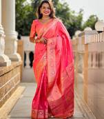 Pink elegant art silk woven saree with rich zari border