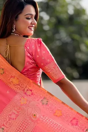 Pink elegant art silk woven saree with rich zari border