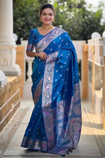 Sky blue elegant art silk woven saree with rich zari border