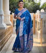 Sky blue elegant art silk woven saree with rich zari border