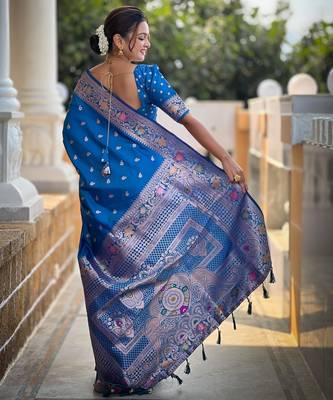 Sky blue elegant art silk woven saree with rich zari border 2
