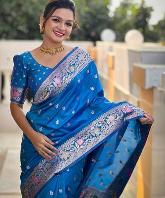 Sky blue elegant art silk woven saree with rich zari border 3