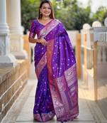 Violet elegant art silk woven saree with rich zari border
