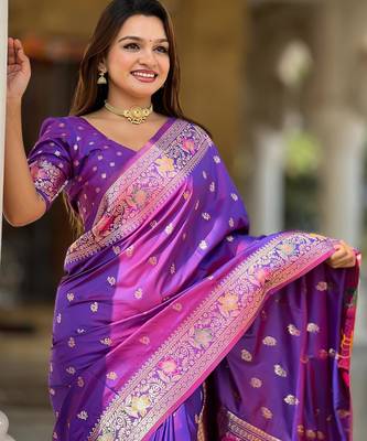 Violet elegant art silk woven saree with rich zari border 3