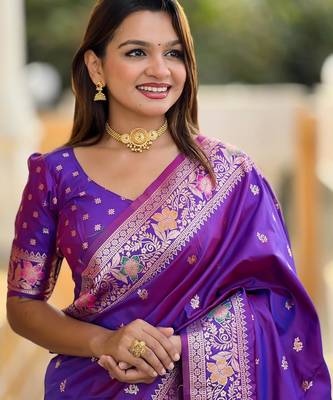 Violet elegant art silk woven saree with rich zari border 4