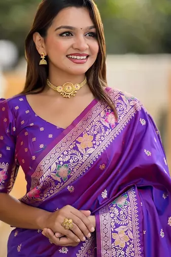 Violet elegant art silk woven saree with rich zari border
