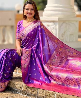 Violet elegant art silk woven saree with rich zari border 5